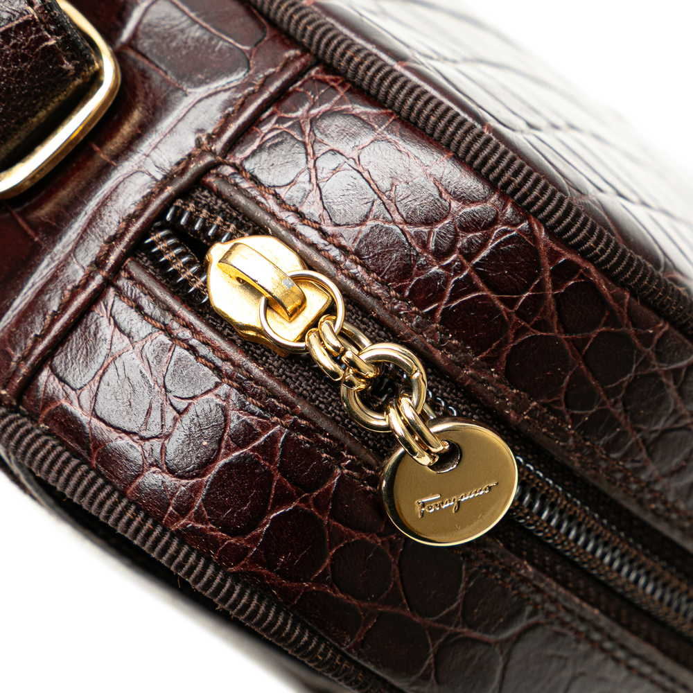 Pre-Loved Ferragamo Croc Embossed Calfskin Vara Crossbody - Picture 8 of 10